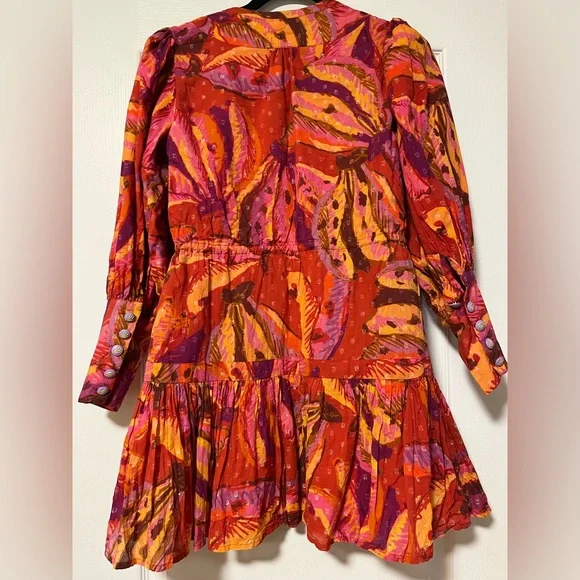 FARM Rio red banana print mini puff sleeve dress, XS, adjustable waist - Picture 3 of 8